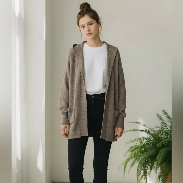 J crew wool blend open front long cardigan Taupe Brown. Size Small. - Image 2