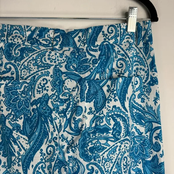 NWOT ZARA Linen Blend Trouser Pants Sz 6 Kick Flare Hem Blue Paisley Print - Image 11