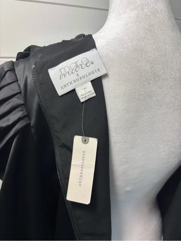 Anthropologie Mare Mare Satin Puff-Sleeve Top Black Draped Puff-Sleeve Blouse - Image 7