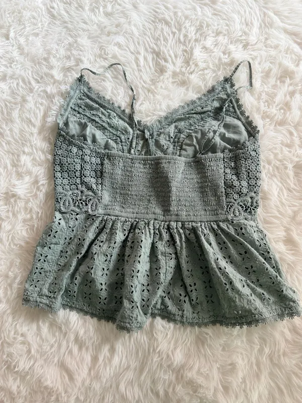 Abercrombie & Fitch Sage Green Lace Crochet Eyelet Peplum Cami Tank Top - Image 2