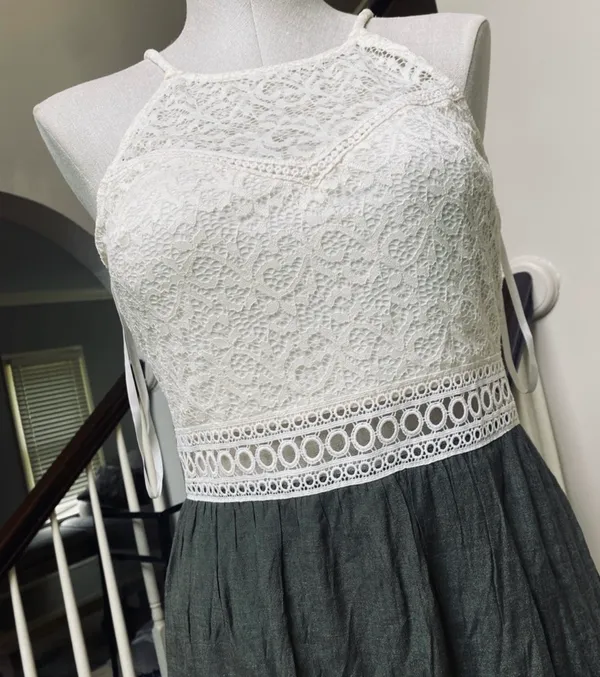 IZ Byer BoHo, hippie, cream & olive maxi dress - Image 3