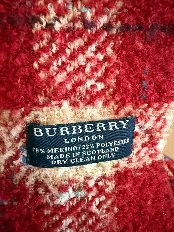 Burberry Red and Cream Checked Fringe Scarf - Image 2