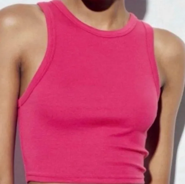 ZARA Crop Rib Halter Tank Pink - Image 4