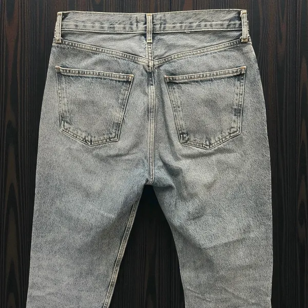 AGOLDE High Rise Straight Leg Jeans Light Wash Raw Frayed Hem Women's size 28 - Image 5