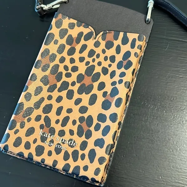 Kate Spade Leopard Spencer Slim Phone‎ Crossbody Bag Saffiano Leather Brown - Image 2