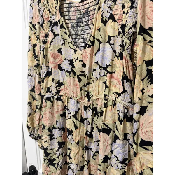 American Eagle Vintage Floral‎ Smocked Romper Long Sleeve Pockets Black Large - Image 10