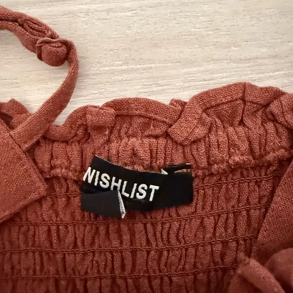 Wishlist Smocked Sleeveless Button Down Midi Dress Brown Large NWT IN PKG - Image 5