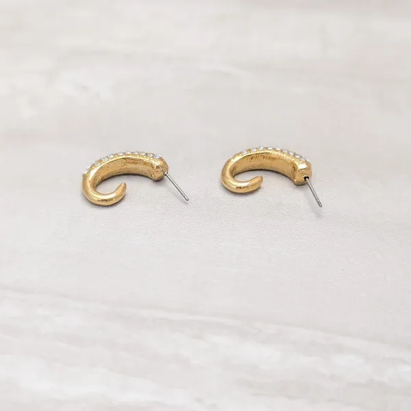 Vintage Stud Earrings Gold Tone & Clear Gems - Repair Needed - Image 4
