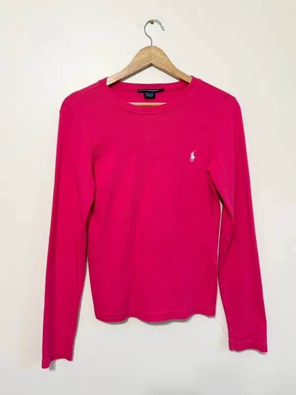 Ralph Lauren Pink Women’s Long Sleeve Shirt Size Large Cotton Knit Top Luxury - Image 2