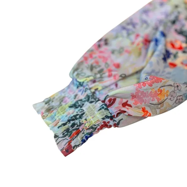 Anthropologie Rouen Floral Smocked Blouse Small Sheer Puff Sleeve Crop Top Boho - Image 12