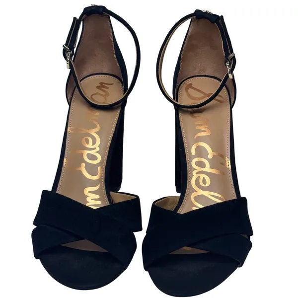 Sam Edelman Yancy Black Suede Block/ Chunky Heel Sandals Ankle Strap Women 10 - Image 4