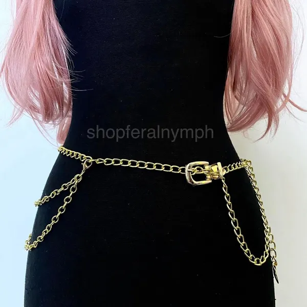 Gold Y2K Mini Buckle Layered Draped Chain Belt, Fits 25-43 Inches, X7GA1368 - Image 2