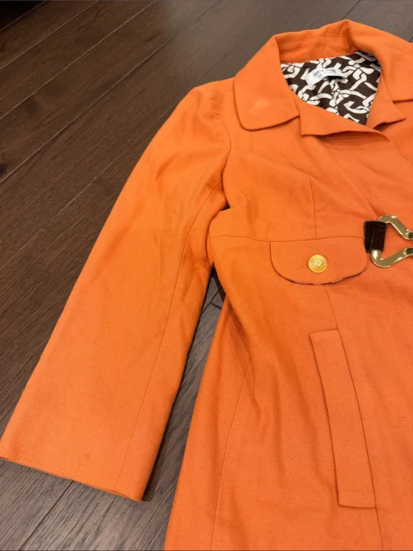 Skirtin Around Orange Horsebit Coat Geometric Lined Jacket Size Small? - C54-115 - Image 4