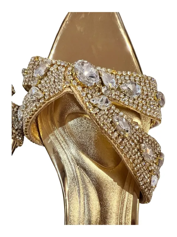 Azalea Wang Ziva Ankle Strap Sandal Gold Rhinestone Heels Size 8 New No Box - Image 9