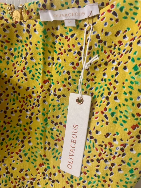 Olivaceous Yellow Multicolor Speckled Tie-Detail Dress Size Medium - Image 3