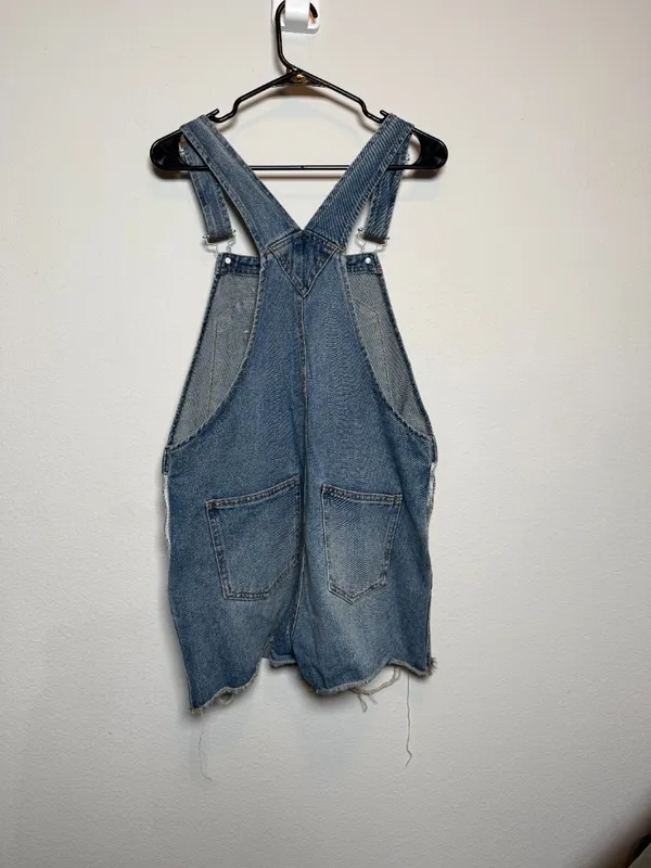 Women Denim Distressed Overalls Shorts - Image 3
