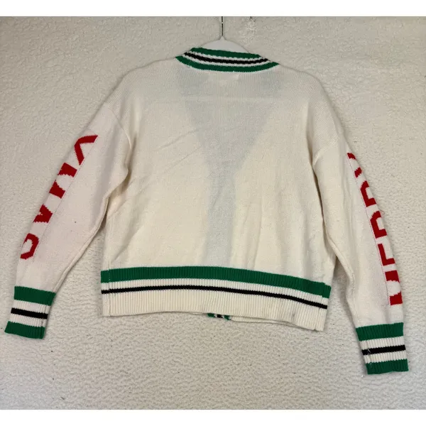 Knit Sweater Womens M Cropped Cardigan Ugly Christmas Party Holiday Candy Canes - Image 2