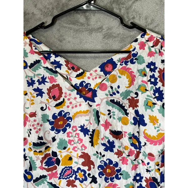 Boden Alexandra Linen Floral Top Women’s Size 2 Multicolor Boho Summer Blouse - Image 2