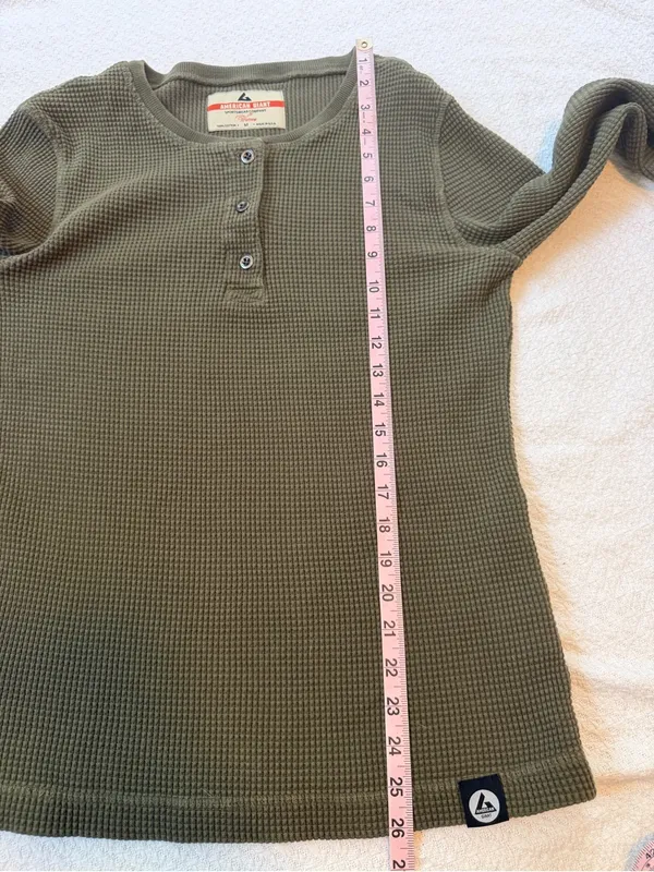 American Giant Thermal Henley Long Sleeve Shirt Olive Green Medium - Image 4