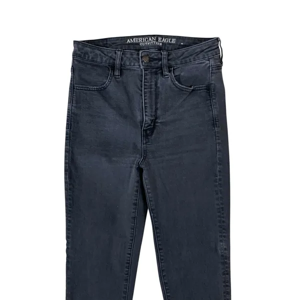 American Eagle Gray‎ Super Hi Rise Jegging 6 X-Long Distressed Raw Hem Stretch - Image 2