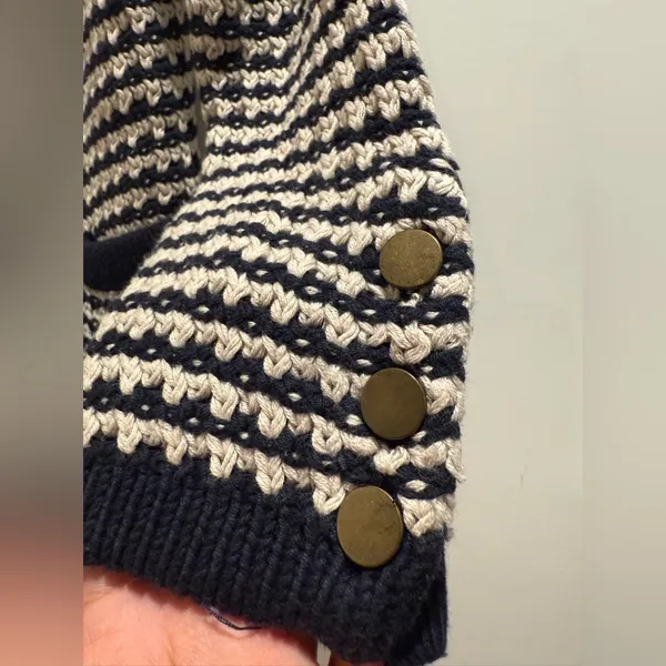 LOFT Navy and Cream Striped Cardigan‎ Size M - Image 4