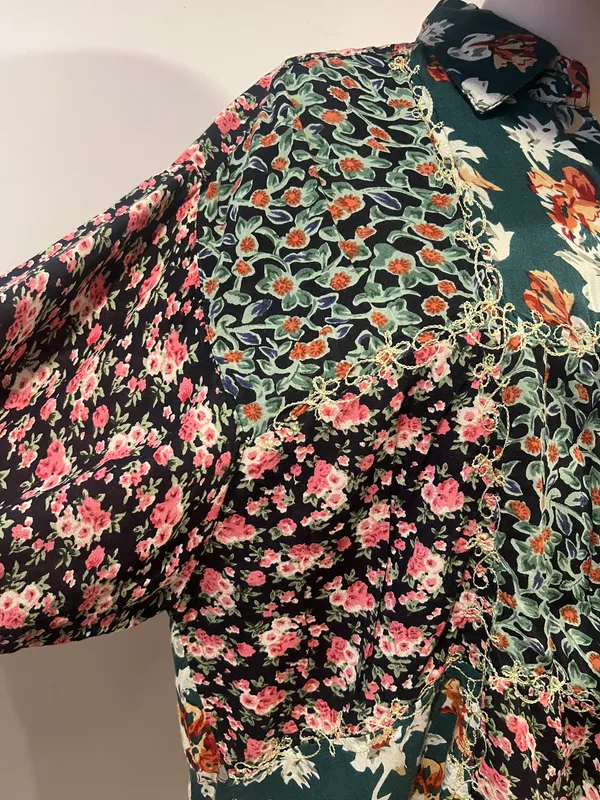 Vintage Women Floral Patchwork Blouse m Size L - Image 7