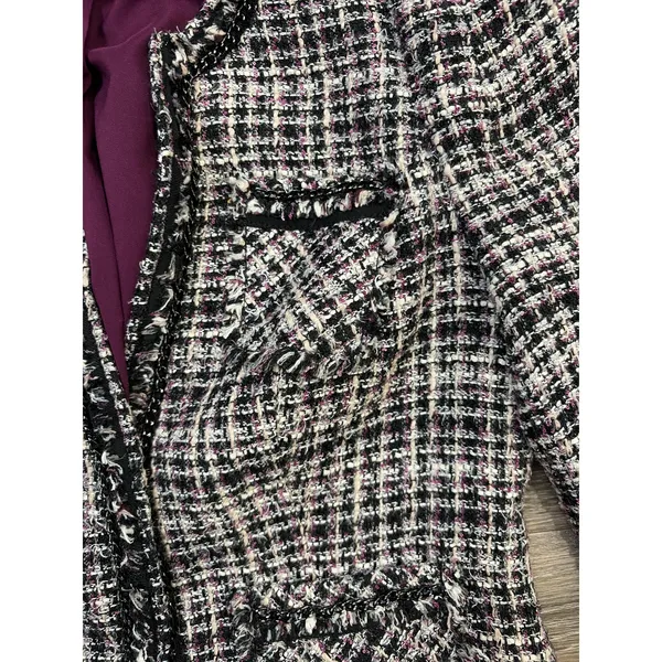White House Black Market Tweed Jacket Fringe Trim Blazer Women 8 - Image 3
