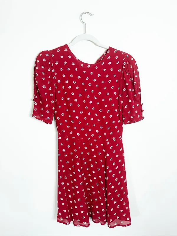 Reformation Bard Dress Mini Red White Floral Size 2 - Image 5