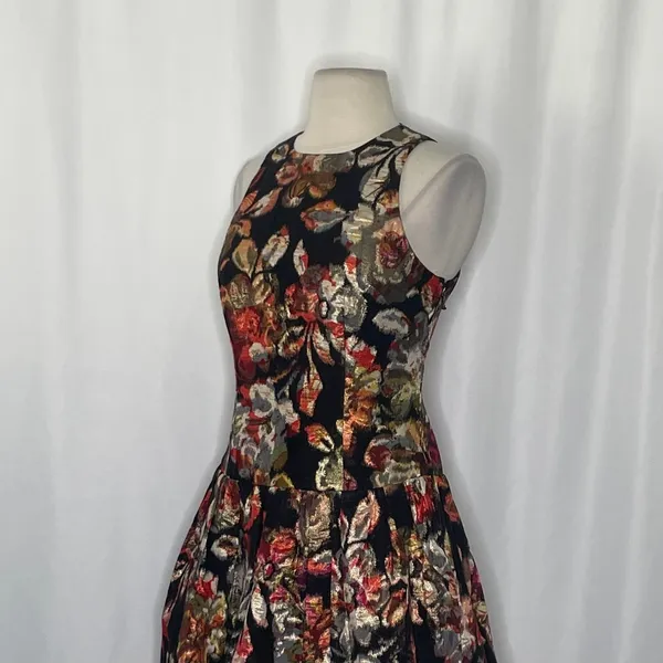 Anthropologie LEIFSDOTTIR Adelita Floral Brocade Metallic‎ Dress Party Size 2 - Image 6