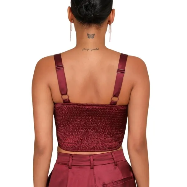 Lulus Flawless Behavior Burgundy Satin Pleated Rosette Tank Top size M - Image 4