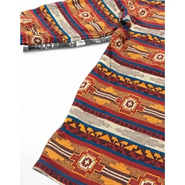 Womens Southwestern Aztec Print Long Sleeve Crew Neck Top Burgundy‎ Orange Small - Image 7