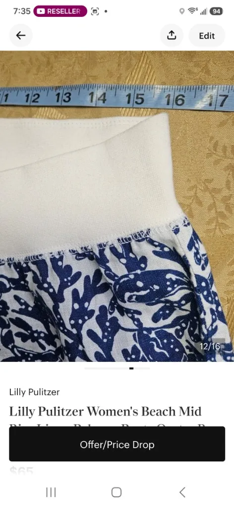 Lilly Pulitzer Women's Beach Mid Rise Linen Palazzo Pants Oyster Bay Blue White - Image 5