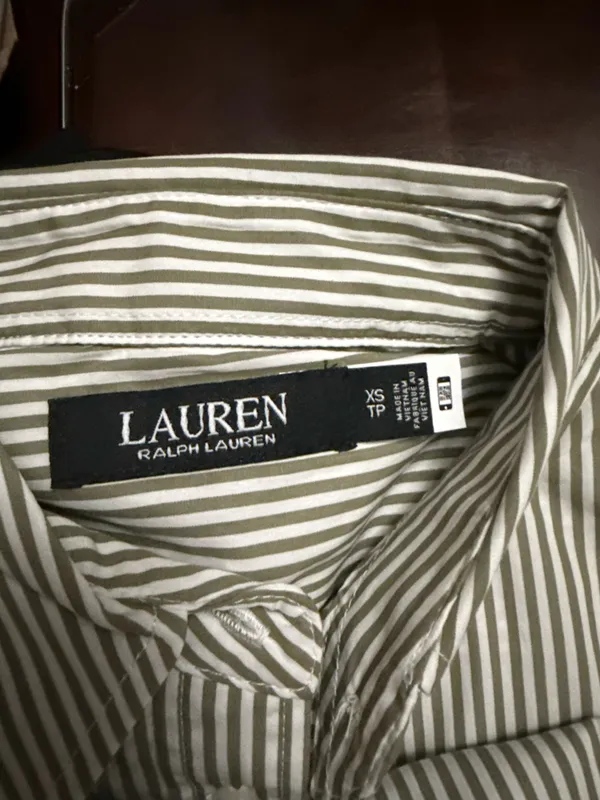 POLO RALPH LAUREN Grayish Green Relaxed Striped Broadcloth Shirt Size XS - Image 3
