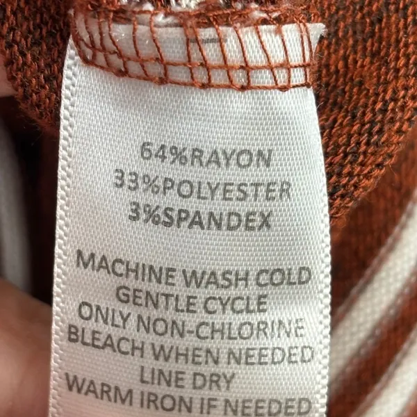 Market & Spruce Striped Hoodie Rust Orange White Pullover 1X Pocket Curved Hem - Image 3