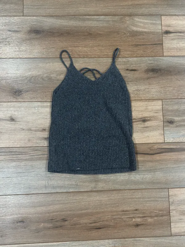 AMERICAN EAGLE Simple Boho Grandmacore Knitted Gray Ribbed Tank Top | Sz Large - Image 3