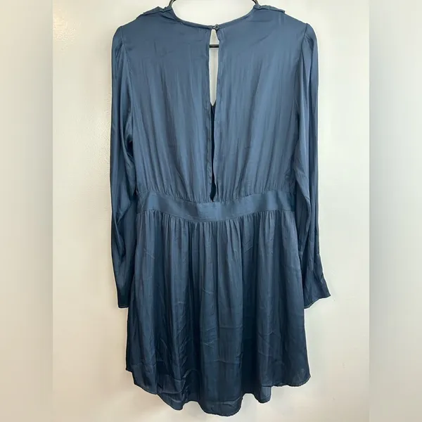 NWT See You Soon Dusty Blue Satin Long Sleeve Mini Dress Medium Anthropolgie - Image 8