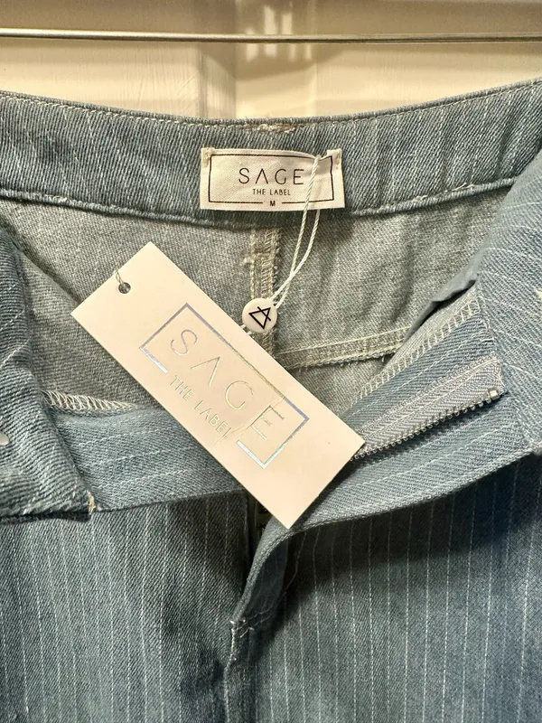 Sage the Label Denim Striped Locals Only High Slit Maxi Skirt Medium - Image 6