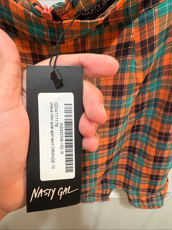 Nasty Gal Orange and Teal Plaid Mini Skirt - Image 2