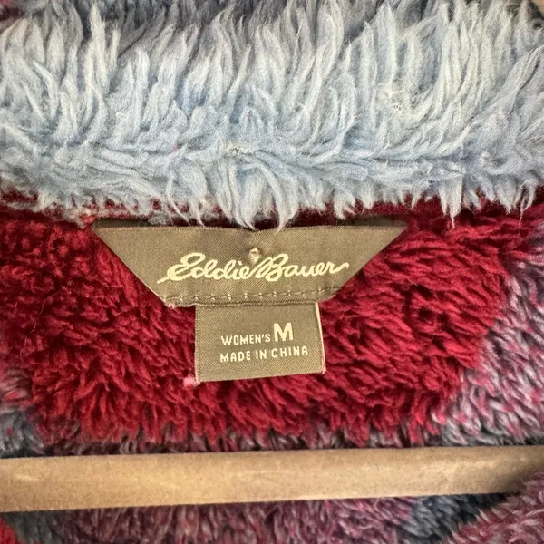 Eddie Bauer Plaid Blue Red Cozy Mock Neck 1/4 Zip Fleece Plush Pullover‎ Size M - Image 4