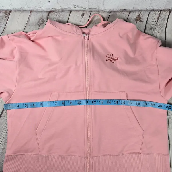 Puma Pink Script Logo Zip Up‎ Hoodie Sweatshirt Women's Medium - Image 9