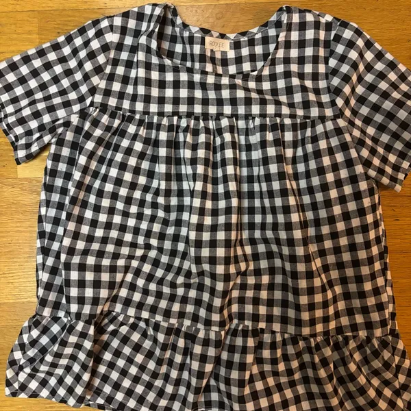 Roolee Gingham Linen Cotton Coastal Cowgirl Boho Fisherman Resort Blouse M - Image 3