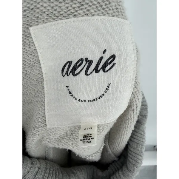 Aerie Women Large Grey Cowl Neck Cropped Sweatshirt Pullover Exposed Seam Fleece - Image 5