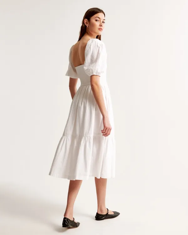 The A&F Emerson Linen-Blend Puff Sleeve Midi Dress size M - Image 2