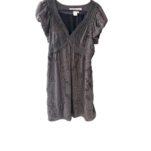 Max Studio Black White Polka Dot Smocked‎ Empire Waist Mini Dress Womens Small - Image 2