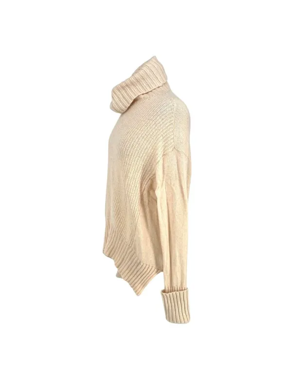 Anthropologie Moth Cream Cowl Oversized Wool Blend Ribbed Sweater Size Small - Image 4