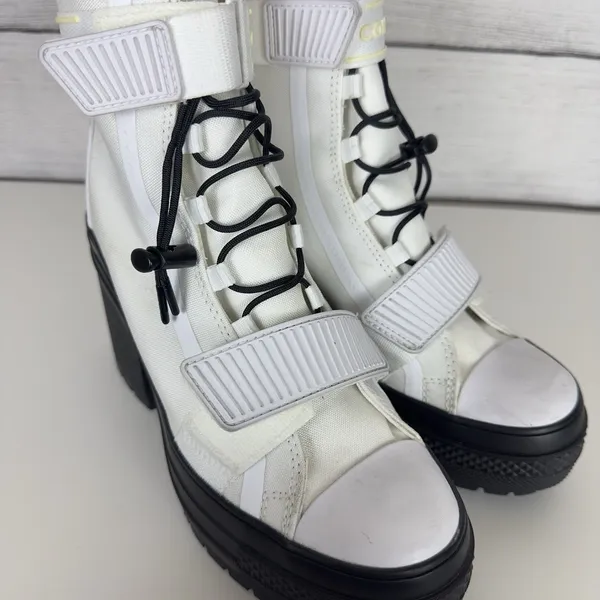 Converse All Star GR82‎ De Luxe Womens 6.5 White Boots Block Heel Cord Lock Goth - Image 7