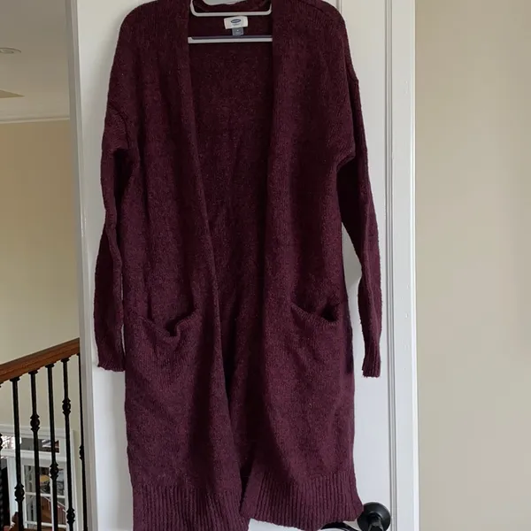 Old Navy long maroon and black cardigan sweater - Image 2