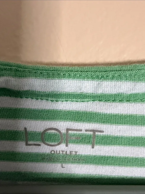 LOFT Green and White Striped Short Sleeve Tee - Image 2