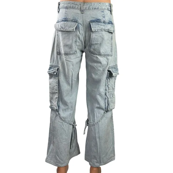 Zara Womens Blue Light Wash Mid Rise Wide Leg Baggy Cargo Denim Jeans Pants Sz 8 - Image 3