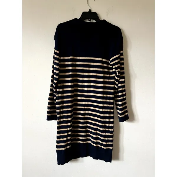 Pact Classic Fine Knit Collared Striped Mini Sweater Dress Size M Blue Beige - Image 7